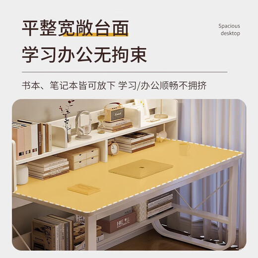 Jiajialin solid wood computer desk bedroom study desk home office student with bookshelf integrated desktop writing desk with bookshelf desk warm white 100*50*72cm