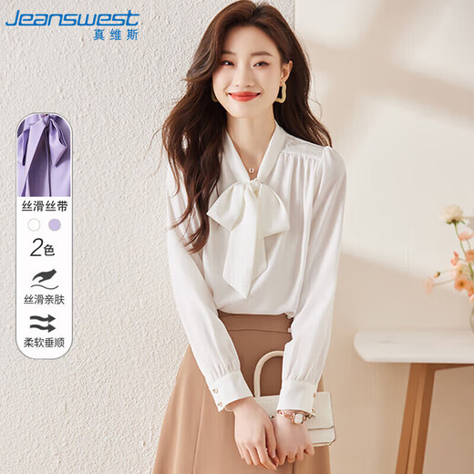 Jeanswest long-sleeved shirt women's autumn top French bow temperament women's professional wear shirt white M