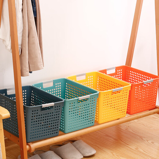 Macaron desktop storage basket plastic storage basket cabinet sundry basket home office storage storage basket fragrant orange shallow mouth large size