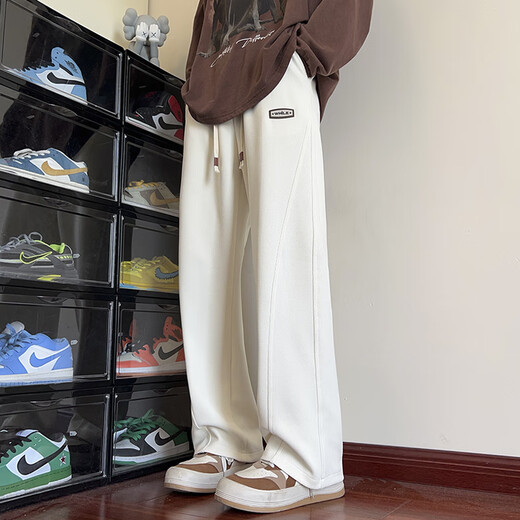 Taschen-Freizeithose Herren Frühling und Herbst Amerikanische trendige gerade Hose mit weitem Bein Jugend lose drapierte bodenlange schwere lange Hose KL723 Beige L