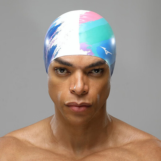 Mizuno (MIZUNO) silicone swimming cap for men and women with long hair, plus size, waterproof, non-stretching, fashionable adult ear protection professional swimming cap, white