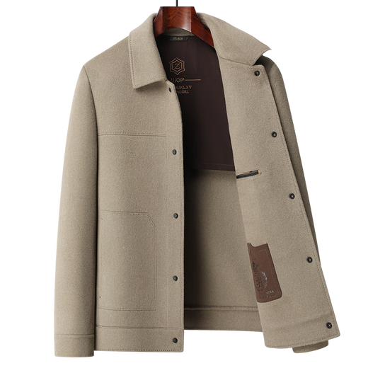 Pierre Cardin cold-proof and warm spring and autumn double-sided woolen coat men's business casual short men's woolen coat camel 2XL 185