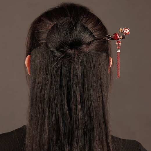 Ancient sayings and modern style, ancient style red hairpin hair accessories, Hanfu headdress, step shake tassels, hairpins, retro hairpins, simple cheongsam, wooden hairpins, hairpins, default packaging