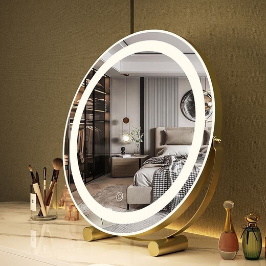 Perfeden Bedroom Mirror HD Smart Makeup Mirror with Light LED Dressing Mirror Desktop Charging Desktop Dressing Makeup Mirror Makeup Mirror Beauty Mirror Desktop Cylindrical Mirror Classic Black Diameter 45 (Plug-in Version)