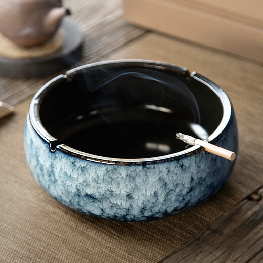 INSCRIPTION Creative personality retro living room office round large capacity ashtray high quality practical ceramic large size storage ashtray marble gray large size 19.5cm