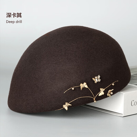 Lanshimengdai 2024 Autumn and Winter Warm Wool Wool Butterfly Beret Elegant Retro Painter Hat Western Fashion Curly Beret Elegant * Khaki (High Quality - 100% Wool) One Size for Adults (Hidden Adjustment 56-57.5cm)