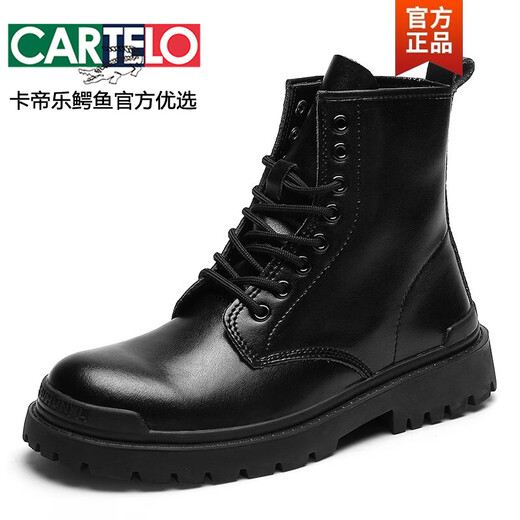 CARTELO autumn real cowhide Martin boots men's inner height increase of 12cm10cm high-top British style ins medium-top work boots breathable