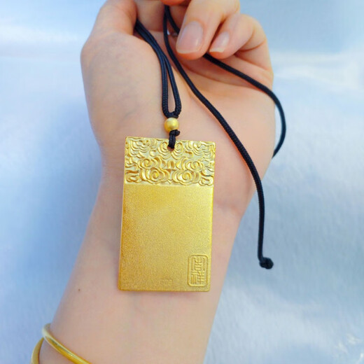 The same style as Fat Donglai's 18K gold Wushi brand Hong Kong duty-free yellow l gold auspicious pendant ancient method Jixiang Wushi brand + gold beads and black rope (60cm)