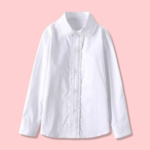 Feathered Duck Girls Pure Cotton Performance White Shirt 6 Spring and Autumn 7 Student Girls 8 School Uniform 9 Children's White Velvet Bottoming Shirt 10 White Light Board (Spring and Autumn) 160 Codes
