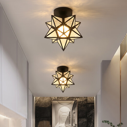 Yilin Corridor Aisle Light Nordic Modern Simple Entrance Balcony Light Internet celebrity light luxury crystal ceiling lamp Golden lantern with 12 watts warm light Default exposed and dark