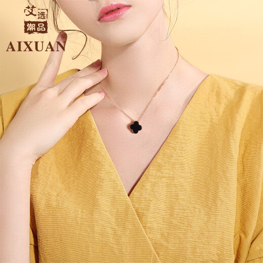 Aixuan trendy 18k gold inlaid jade pendant, ink jade pendant, gold four-leaf clover necklace, women's bracelet, gift for girlfriend and wife, four-leaf clover necklace