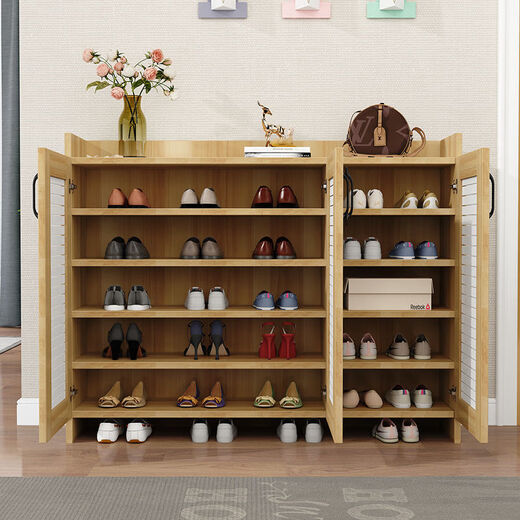 Qu Bainian customized entry door shoe cabinet, entrance cabinet, ultra-thin home balcony shoe cabinet, solid wood shutter door shoe cabinet, light walnut low cabinet with 2 doors, master comes to install