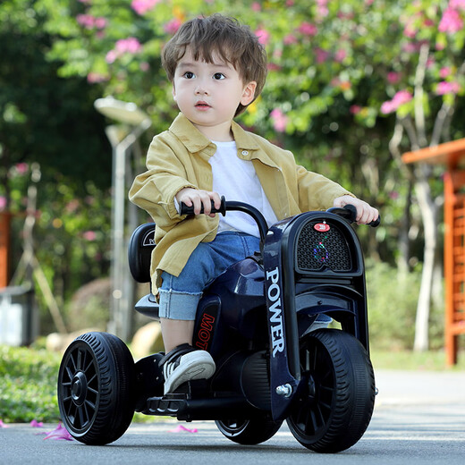Selected children's electric motorcycles, rechargeable toy cars, male and female babies, remote-controlled three-wheel strollers with music and lights, red high-end dual-drive + Chaowei battery + remote control Children's Day gift