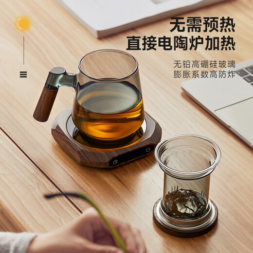 YIHUTEA tea cup glass green tea tea cup men's household thickened high temperature resistant tea water separation tea ceremony water cup with handle mountain peaks visible in the water pure mountain bottom cup 500ml