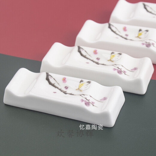 Bowl to public chopstick holder, chopstick holder, ceramic chopstick holder, two pairs of chopsticks, multi-purpose chopstick pillow, soup spoon holder, spoon holder, writing brush, 4 chopstick holders (Dielianhua) + 4 spoons (white)