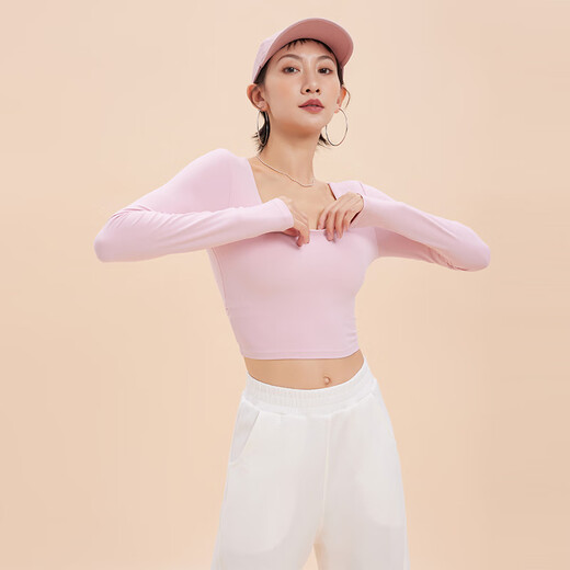 ANNERUN Square Neck Fitness Yoga Wear Long Sleeve Padded Pilates Sports Top Women's Spring and Autumn Commuting Design Bottoming Shirt Ankora Red M (Recommended 95-108 Jin Jin is equal to 0.5 kg)