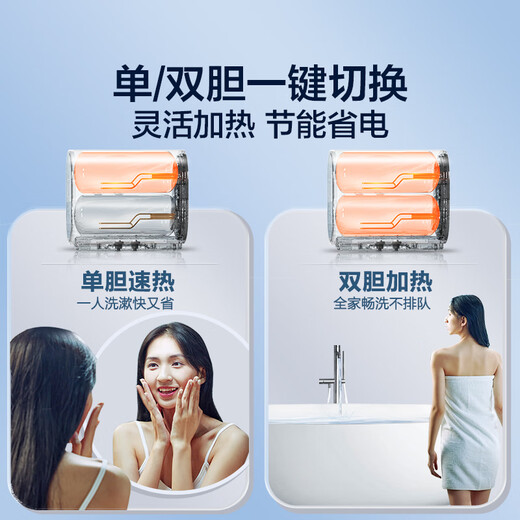 Haier (Haier) national subsidy 20% double bile flat barrel electric water heater 60 liters Xiaohonghua BK3MINI fresh water 3300W variable frequency fast heating first-class energy efficiency energy saving household magnesium rod without replacement