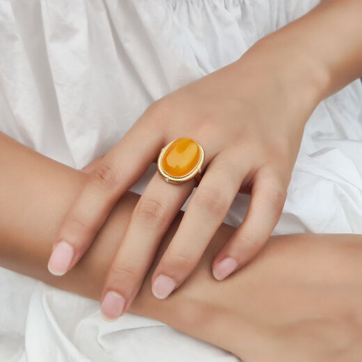 Her generation-old beeswax open ring S925 silver national fashion jewelry birthday gift for mother and mother-in-law 14*19MM (869178) One thing, one certificate