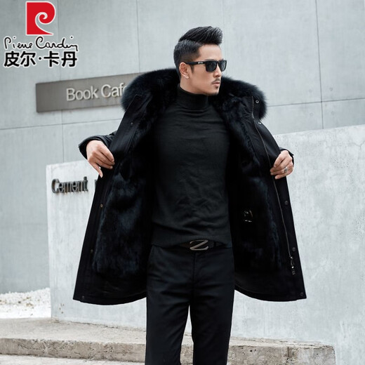 Pierre Cardin parka men's removable full mink lining fur all-in-one coat mid-length off-size mink fur coat winter red L