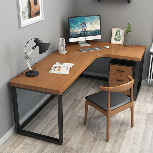 Premium Elements Solid Wood Computer Desk Desktop Home Corner Desk Bedroom Corner Corner Simple Office Writing Study Table Standard Edition 120*55*75 Side Length 80 Thickness 5cm Solid Wood