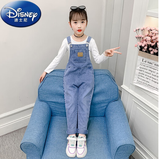 Disney (Disney) Girls Denim Overalls 2023 Spring and Autumn New Korean Style Girls Two-piece Suit Children's Loose Western Style Overalls Single Piece MK-212 Overalls Regular Size 140 Don't be too big