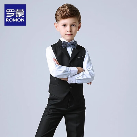罗蒙儿童西装男童礼服花童马甲套装主持人婚礼钢琴毕业表演 藏青 130