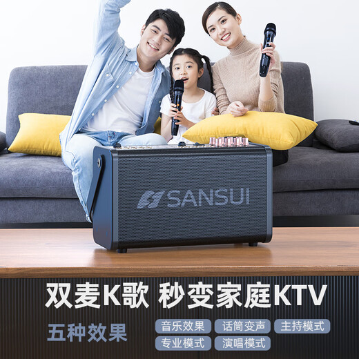 SANSUI portable portable speaker square dance audio speaker with KTV wireless microphone small live broadcast karaoke audio mobile outdoor high-power sound card karaoke E73 ten speakers + sound card sound effect