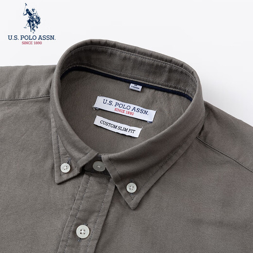 U.S. POLO ASSN.衬衫男长袖秋季纯棉商务休闲宽松免烫男士衬衣 灰绿色 L 