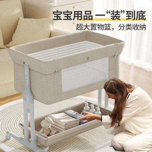 ULOP crib multi-functional folding bed removable splicing large bed newborn baby rocking bed with changing table mosquito net Newborn baby crib cradle for sleeping magic brown with changing table mattress mat headrest mosquito net universal wheel