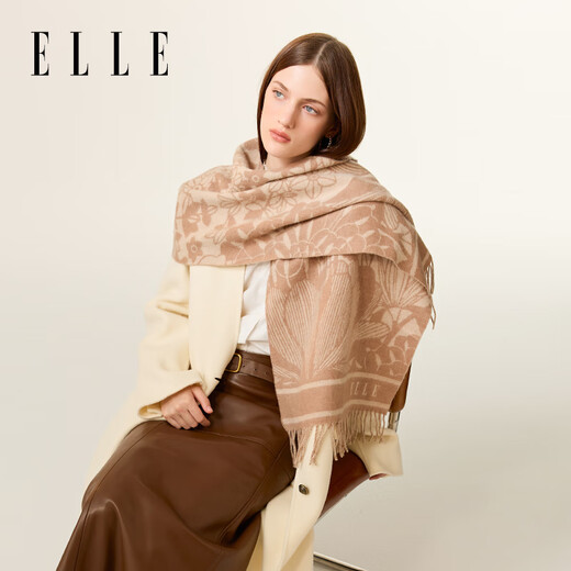 ELLE gift box 100% sheep wool scarf women's autumn and winter gift warm fashion jacquard scarf shawl