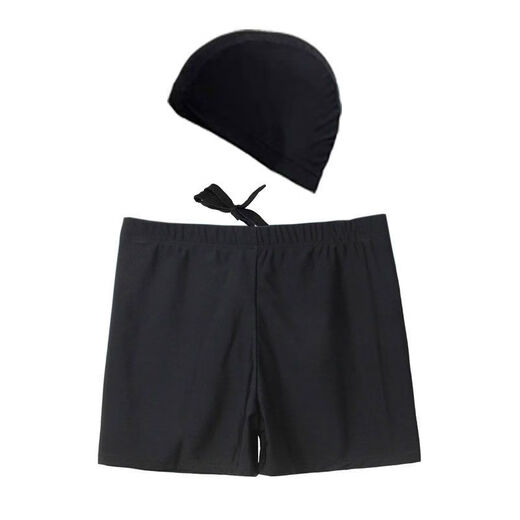 Zailu swimming trunks men's swimming cap and swimming goggles two-piece set equipment hot spring flat angle anti-embarrassment trendy brand enlarged quick-drying men's swimming trunks black swimming trunks + boxed nose clip earplugs M M recommends 70-80 Jin Jin equals 0.5 kg
