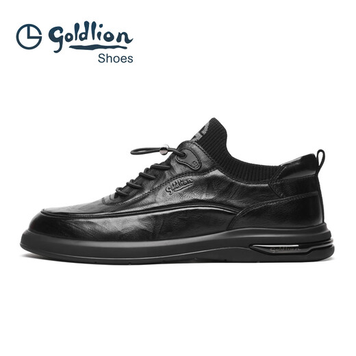 Goldlion leather shoes for men 2025 autumn fashion casual shoes soft and comfortable elastic band business leather shoes for men fashionable and casual black 40 (European size, one size larger)
