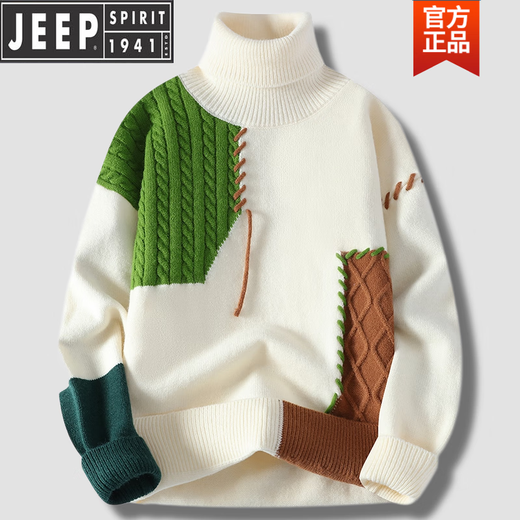 JEEP high-end turtleneck sweater autumn and winter plus velvet thickened knitted bottoming shirt young boys cashmere sweater men (turtleneck) 6612 green M recommended 80-100Jin Jin equals 0.5 kg