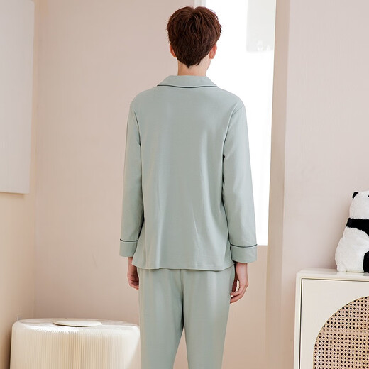 Fenton's new soft lace lapel men's home wear pajamas set gray green (men) 3XL