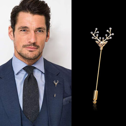 Farcoko brand brooch for men, high-end and elegant suit corsage, one-word brooch, fashion jewelry, birthday gift for boyfriend, golden white diamond