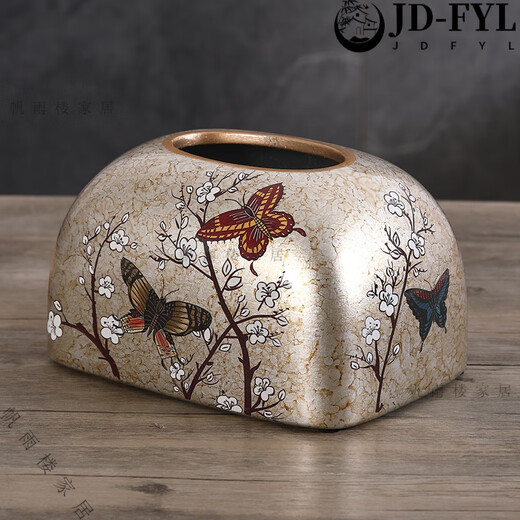 Caja de pañuelos de cerámica Ligera Luz de cartón Luxury Cardboard Hogar Europeo Ornamento Europeo Se creatividad de estilo servilleta 1047 Estilo de flores azules oriole