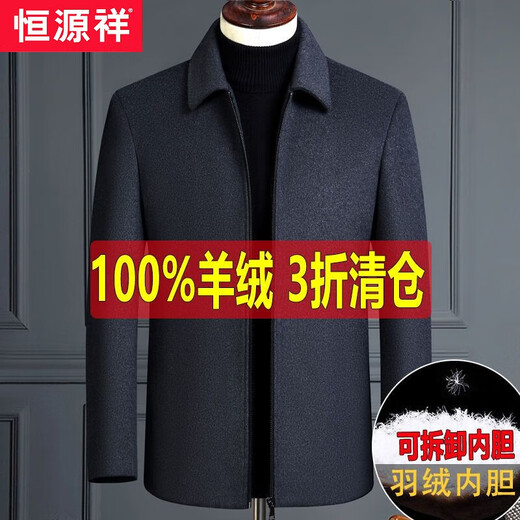 Hengyuanxiang's new sheep marmoset executive jacket for men, middle-aged and elderly men, winter short thickened wool coat for dad, navy blue - button style - lapel 180/96A suitable for 135-150 Jin Jin equals 0.5 kg