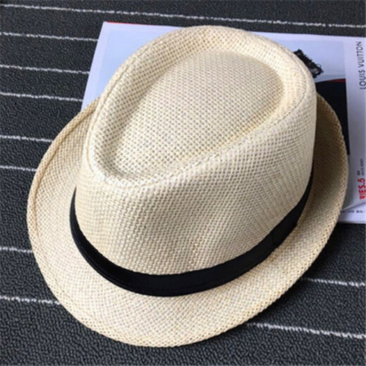 KAROND new small top hat men's spring and summer white sun protection large brim beach hat men's and women's British jazz autumn and winter sun hat straw hat pure white children's size 54CM