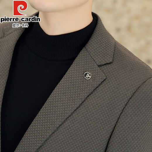 Pierre Cardin high-end casual woolen suit jacket men's autumn and winter new business slim single suit men's woolen suit Khaki XL /180
