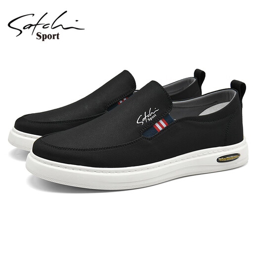 SATCHI men's shoes 2024 spring and summer new breathable fashion canvas shoes lightweight casual shoes driving dad shoes black 41 [leather shoe size]