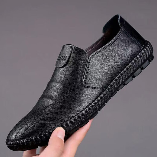 Dragonfly brand men's leather shoes, soft sole, soft surface, business non-slip, middle-aged and elderly dad's shoes, breathable footwear, comfortable, casual and versatile shoes, black 42