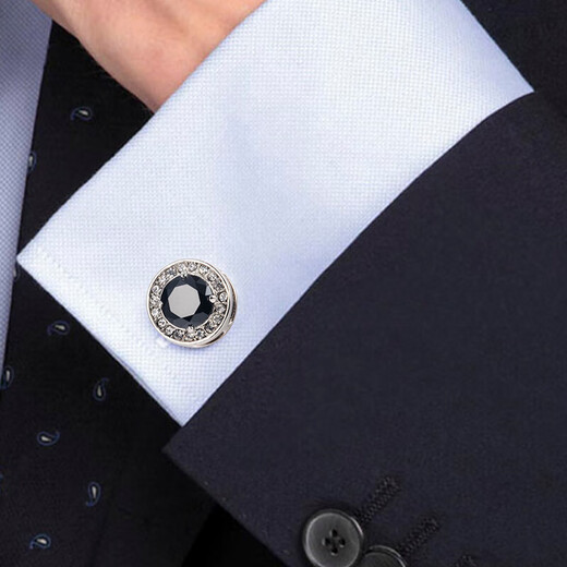 Apatia simple round white diamond crystal cufflinks for men, cuff studs for women, purple French shirt cuffs, gift box, black 16mm