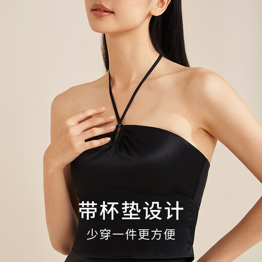 Jinsanta Silk Underwear Women's Satin Exquisite Cup Tube Top Black 7100 M