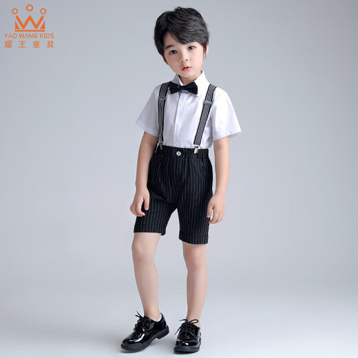 Ormondwei boys' dress children's shirt overalls suit flower girl suit chorus host piano performance suit LB20023 black four-piece suit 110