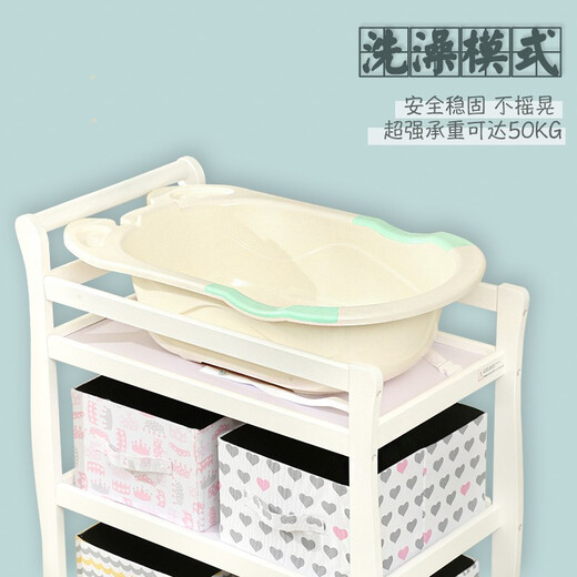 Tianjiao Beibei European solid wood baby changing table multi-functional crib bb bath changing table baby touching table white dark heightened white partition is not solid wood
