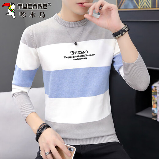啄木鸟（TUCANO）毛衣男冬季针织衫男士条纹韩版修身毛线打底衫衣服男装 蓝色 XL 