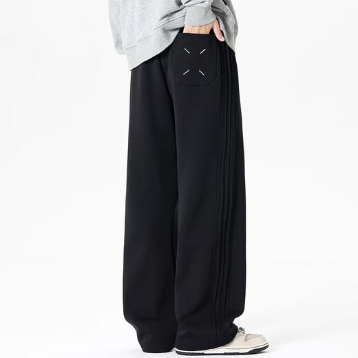 MiiOW American Heavy Black Casual Sweatpants Men's Autumn 2025 New Loose Straight Sports Pants Boys Pants Black M