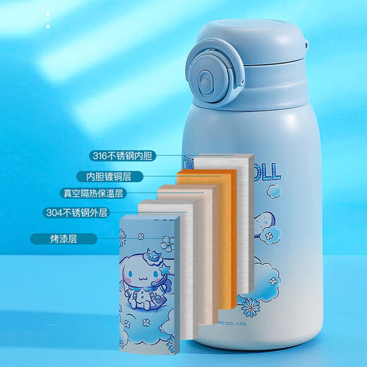 
HELLO KITTY Children's Thermos Cup for Girls with Straw Drinking Directly 316 Stainless Steel Primary School Students to School KT-6627 Kulomi Purple 600ml