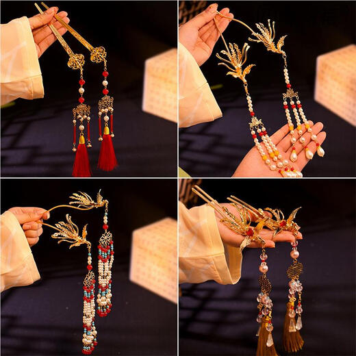 Shengli new Chinese style phoenix hairpin step shake bride wedding Xiuhe hair headdress 2024 new hairpin cheongsam hair accessories a pair of phoenix long pearl hairpin