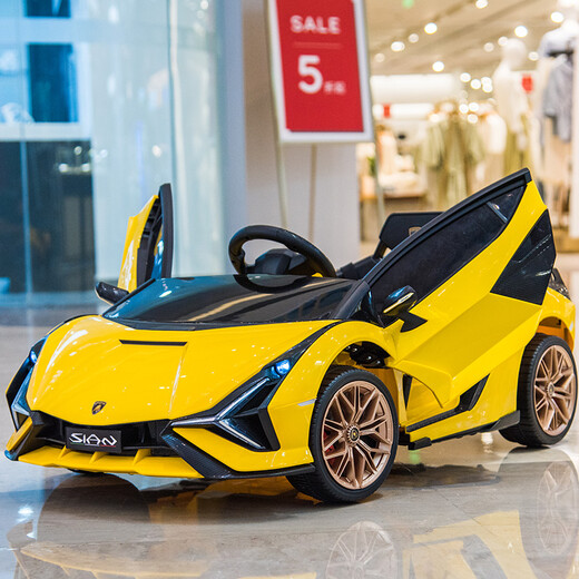 Cute Smiling Gull Lamborghini children's electric car four-wheeled with remote control car for men and women, baby and child can sit on toy car stroller, top with white + full function + leather seat four-wheel drive foam wheel